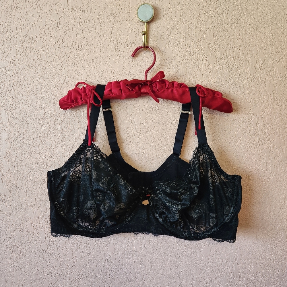 Savage × Fenty Black Lace Love Sheer Underwire Bra 44G